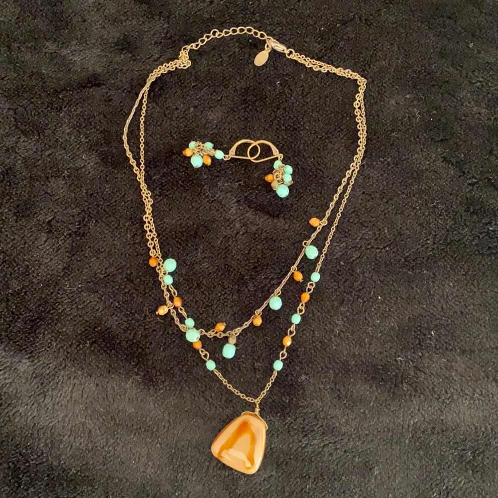 Brown and turquoise necklace and earrings set